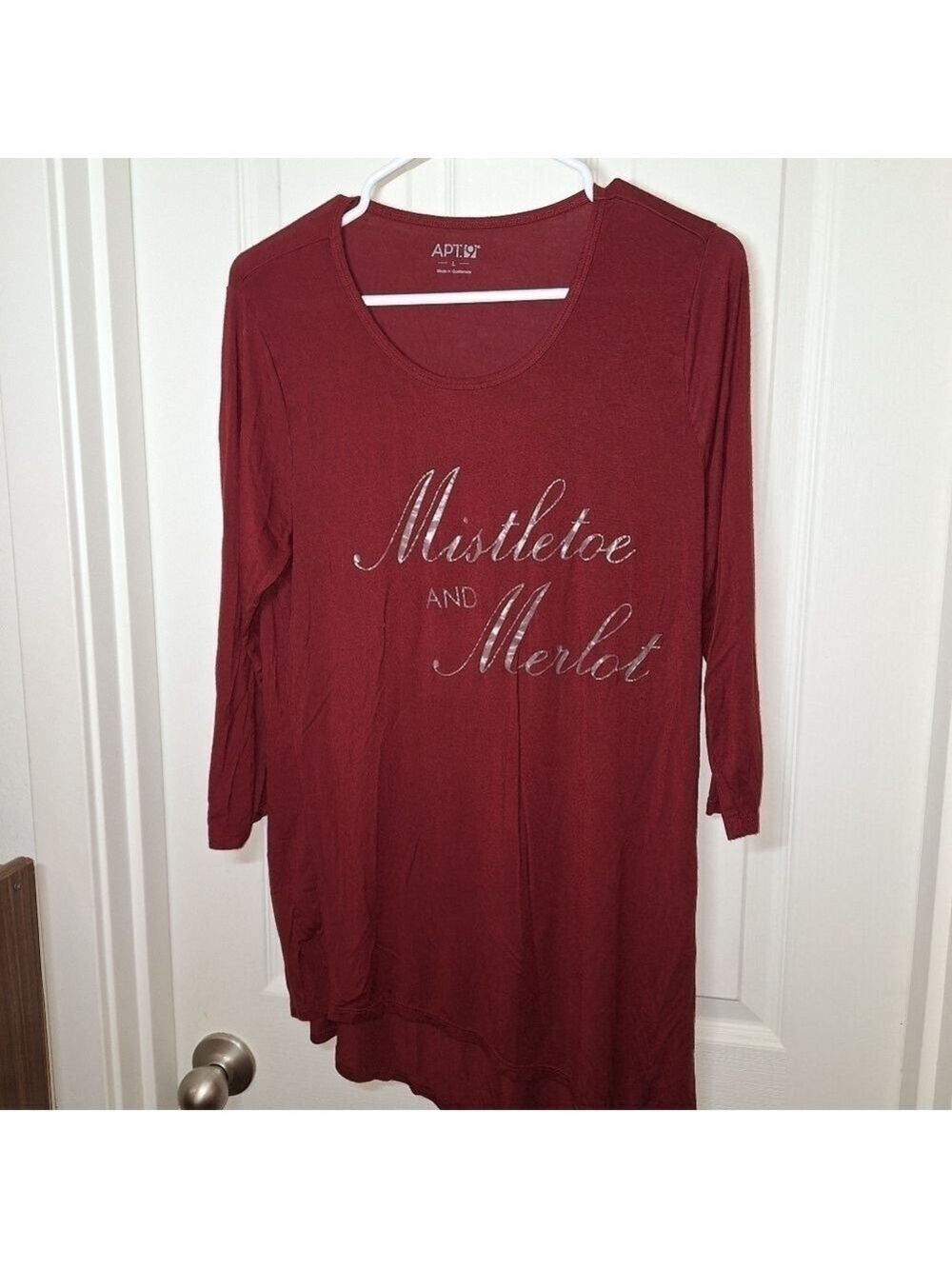 Mistletoe and Merlot Burgundy Long Sleeve T Shirt Large